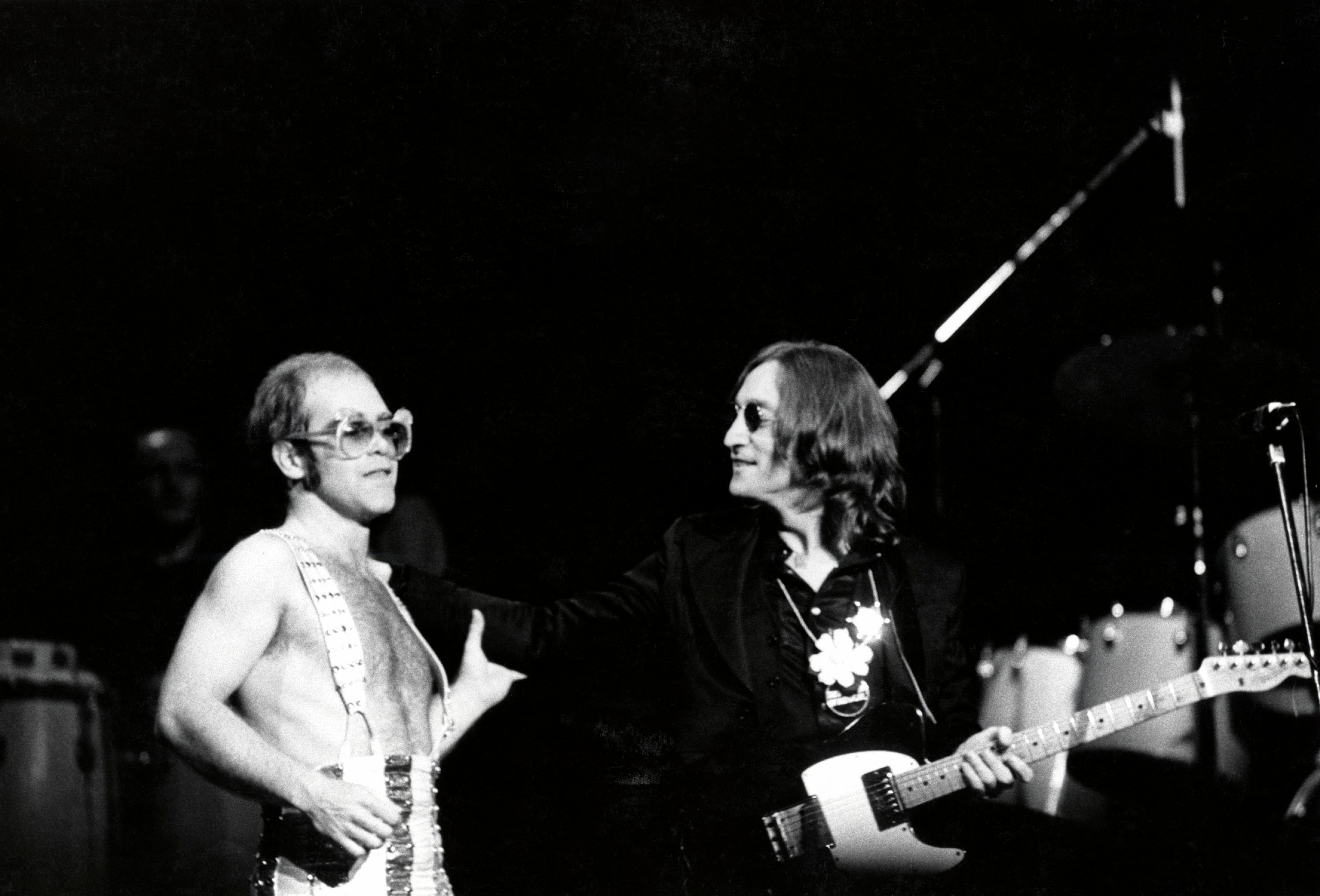 Elton John and John Lennon appear on stage together at Madison Square Garden