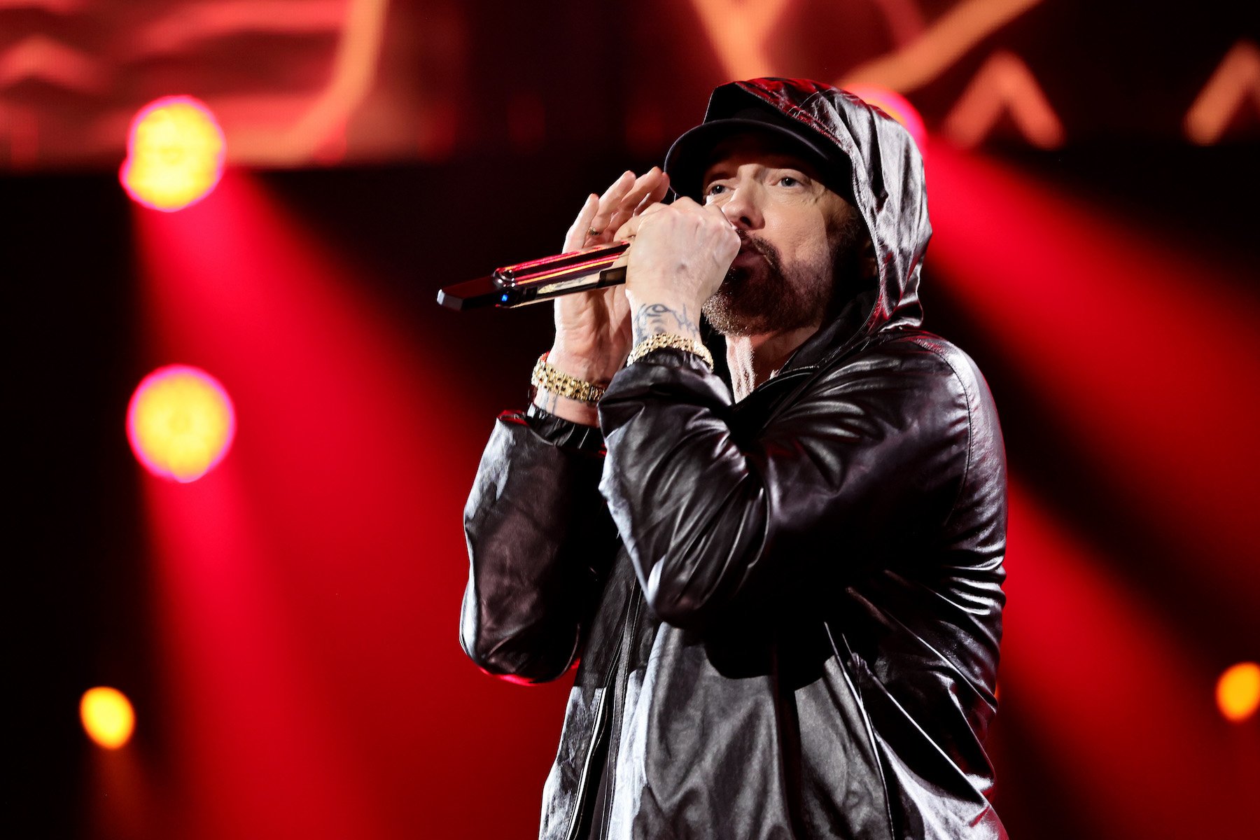 Eminem, whose brother has a music career of his own, rapping onstage