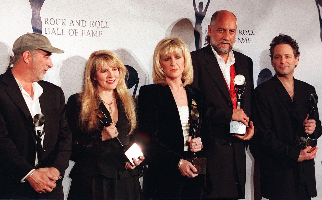 Fleetwood Mac members John McVie (from left), Stevie Nicks, Christine McVie, Mick Fleetwood, and Lindsey Buckingham at the band's Rock & Roll Hall of Fame induction in 1998.