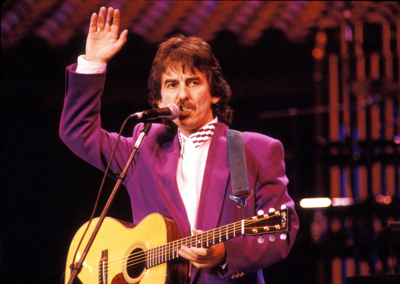 George Harrison performing at Bob Dylan's anniversary concert in 1992.