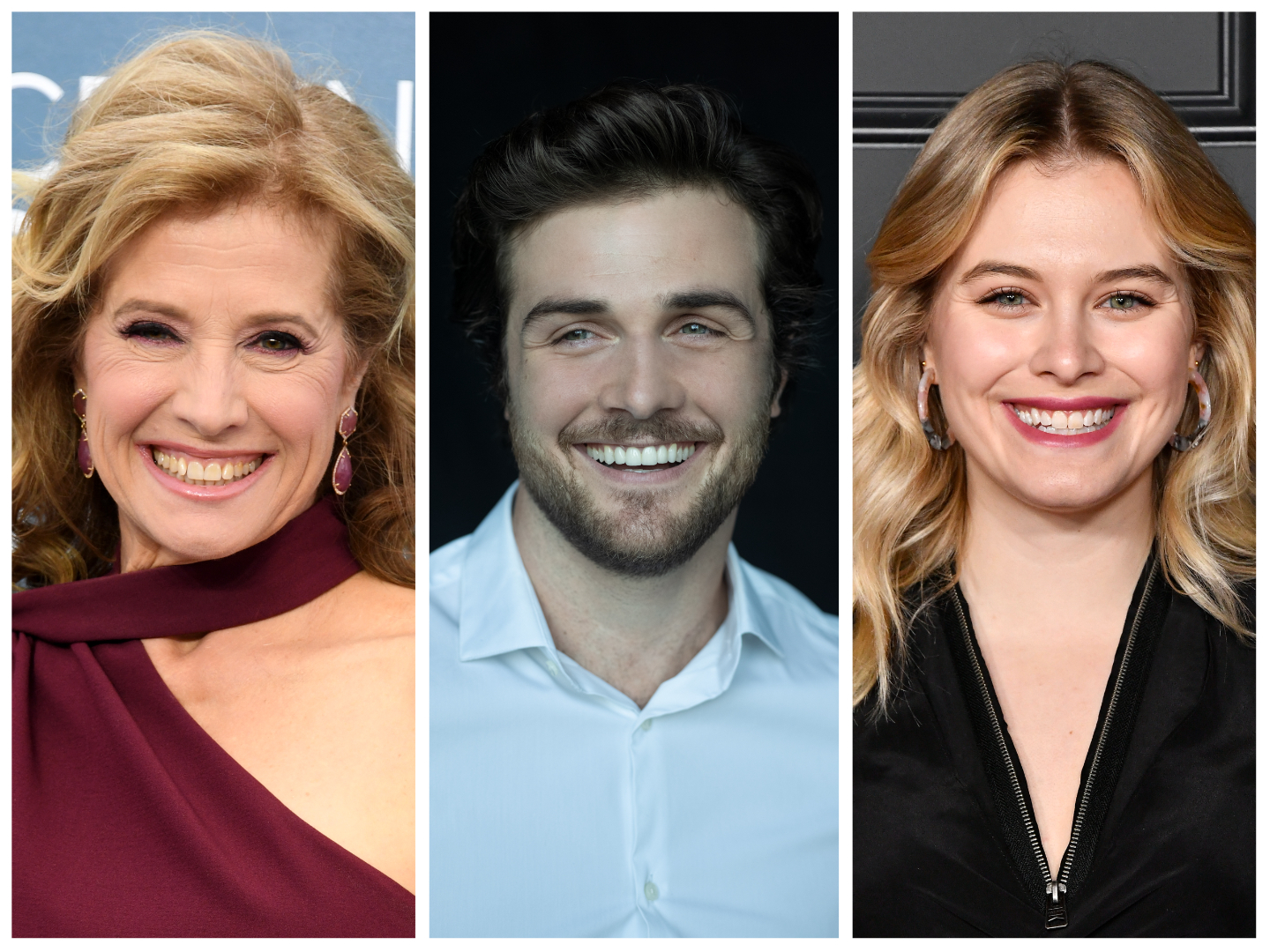 side by side portraits of the cast of Hallmark Channel's new series 'Ride,' Nancy Travis, Beau Mirchoff, Tiera Skovbye