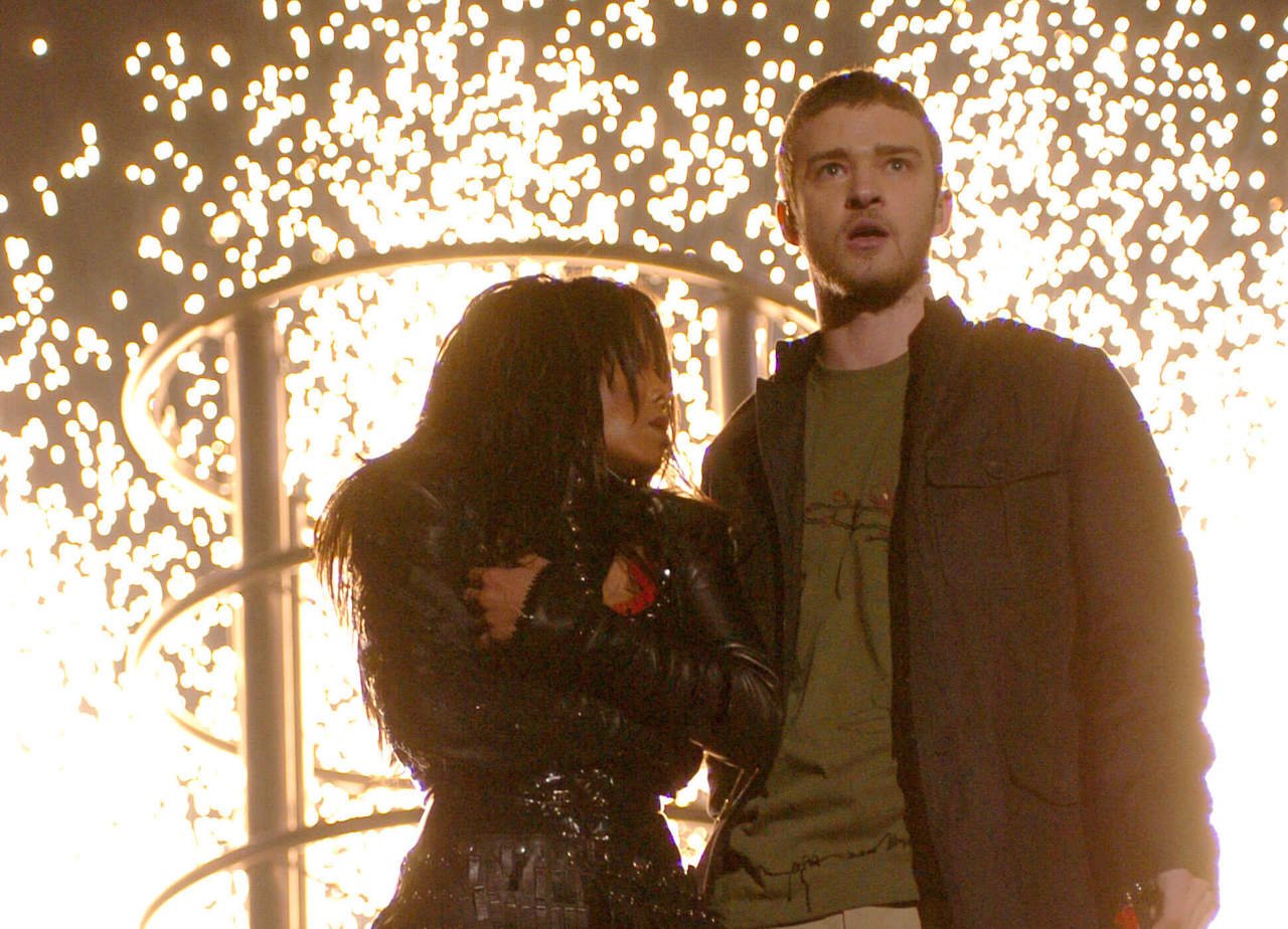 Janet Jackson and Justin Timberlake at the AOL TopSpeed Super Bowl XXXVIII Halftime Show produced by MTV.