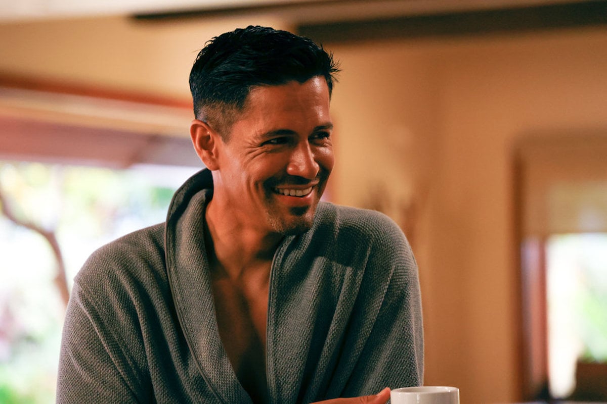 Jay Hernandez as Thomas Magnum, wearing a robe, in the 'Magnum P.I.' Season 5 premiere