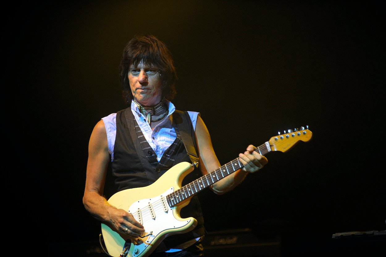 Jeff Beck plays his cream-colored Fender Telecaster during a 2009 concert in Melbourne, Australia.