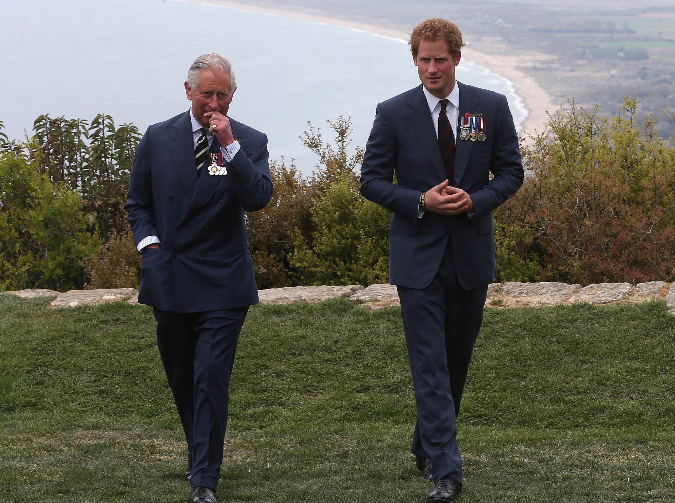 King Charles III and Prince Harry chat with one another during a visit to The Nek