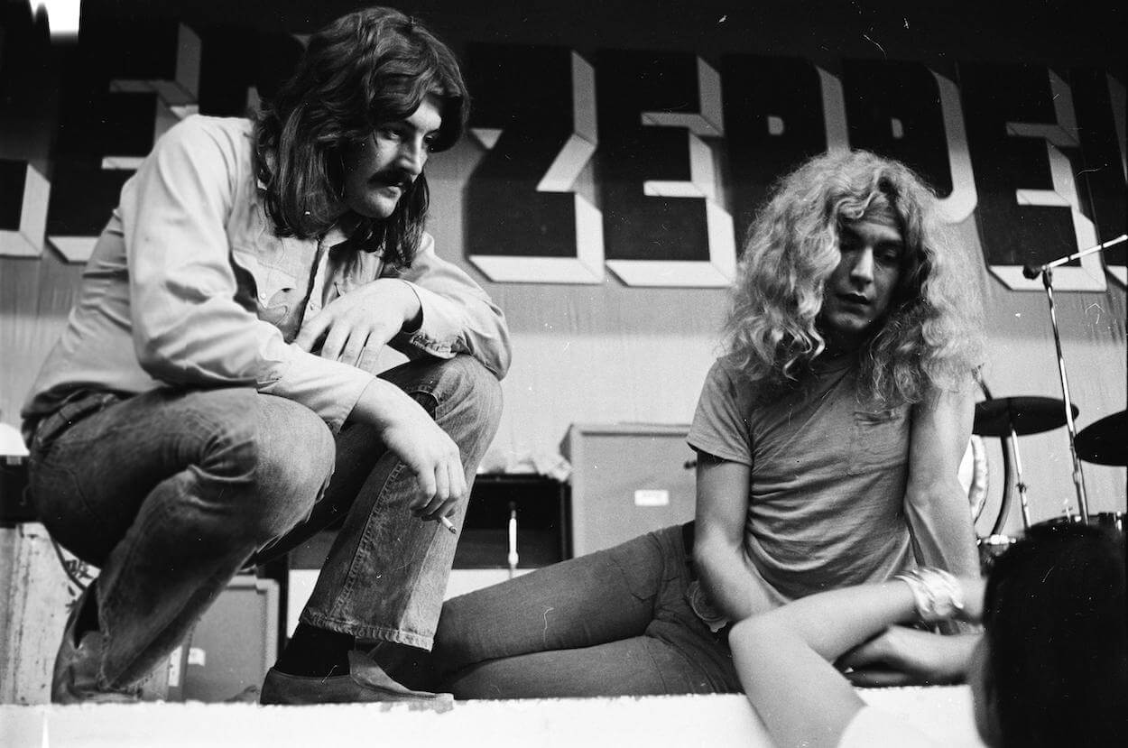 Led Zeppelin drummer John Bonham (left) and singer Robert Plant during a rehearsal before a concert in Hiroshima, Japan, in 1971.