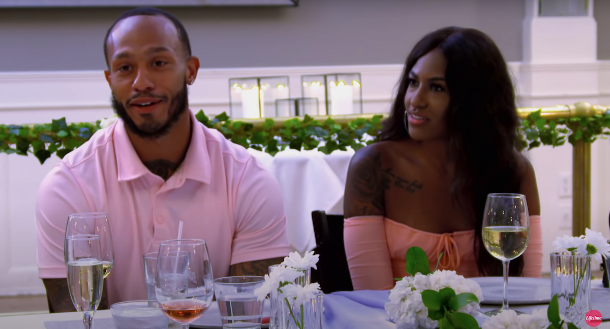 Olajuwon and Katina from 'Married at First Sight' Season 14 at a dinner