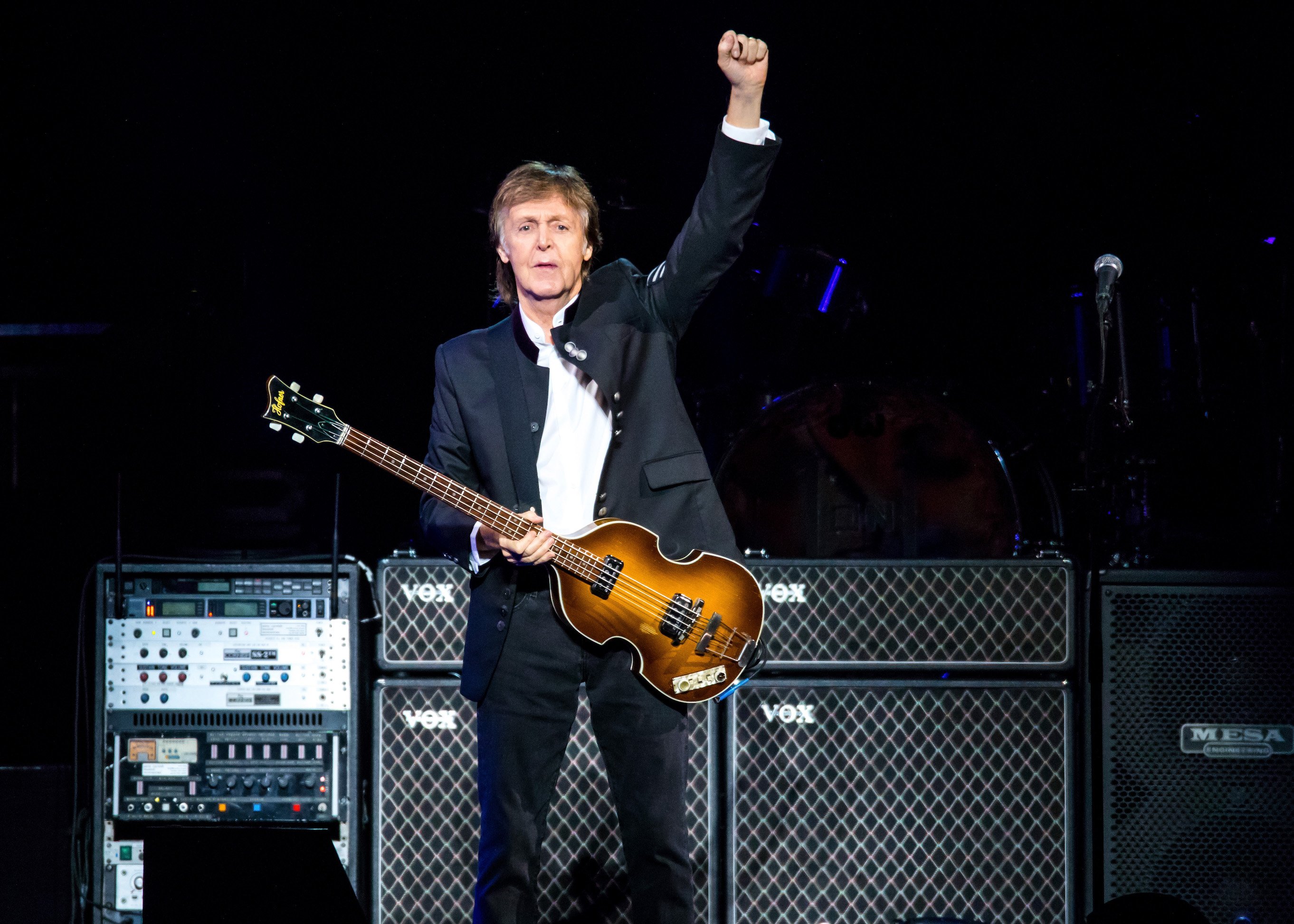 Paul McCartney performs during his One one Tour at Little Caesars Arena in Detroit, Michigan