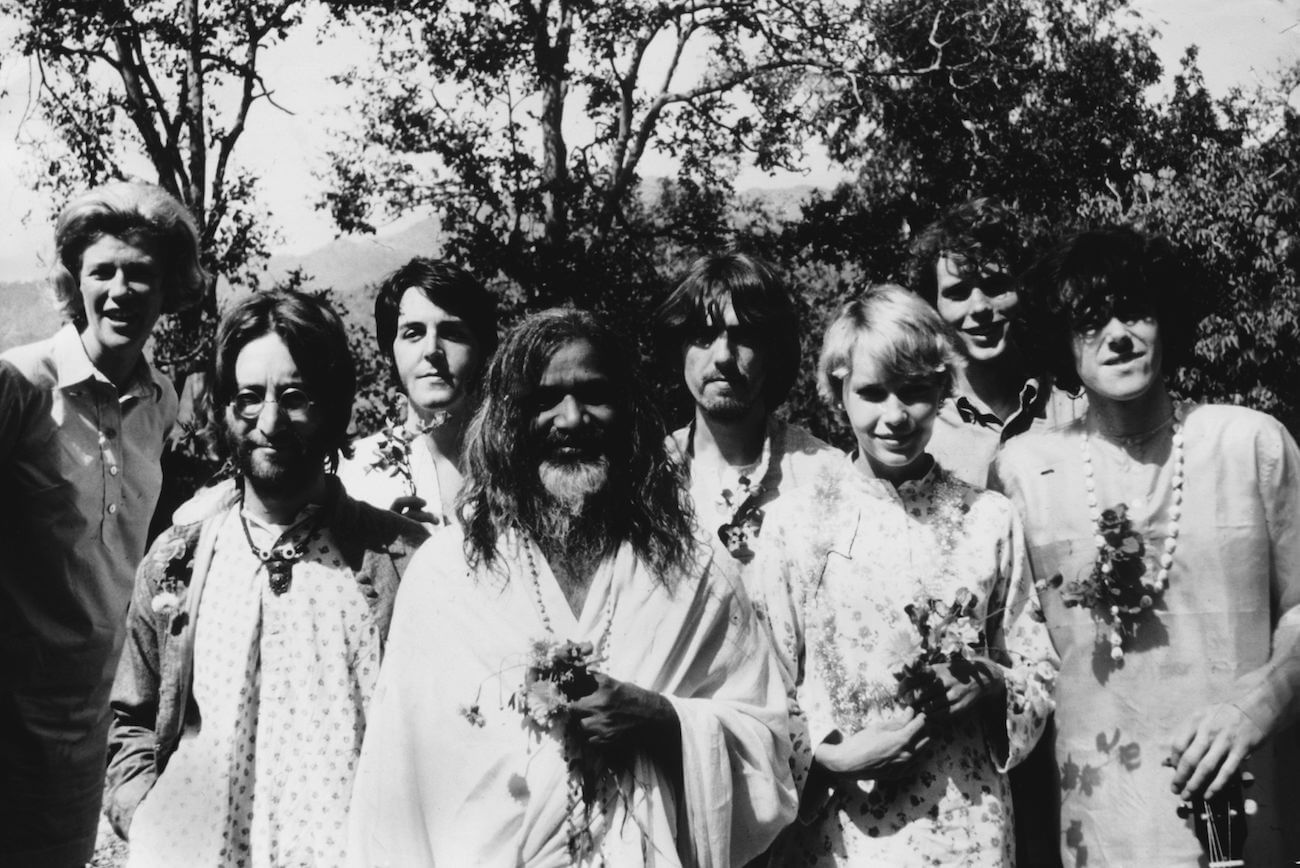 Paul McCartney, the rest of The Beatles, Donovan, and the Maharishi Mahesh Yogi in India, 1968.