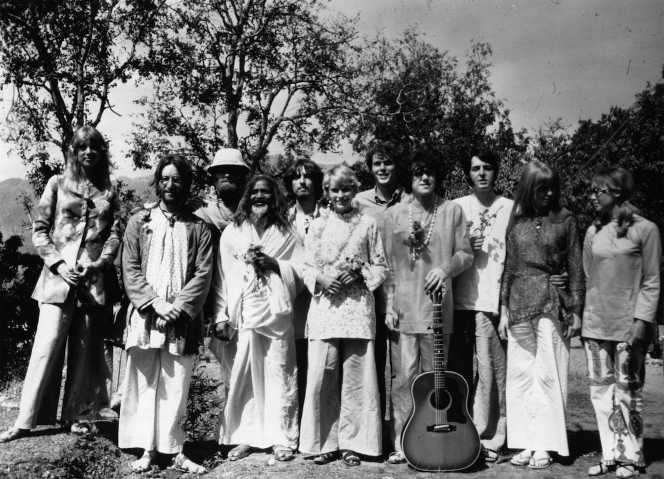 Paul McCartney, The Beatles, Donovan, and the Maharishi Mahesh Yogi in India, 1968.