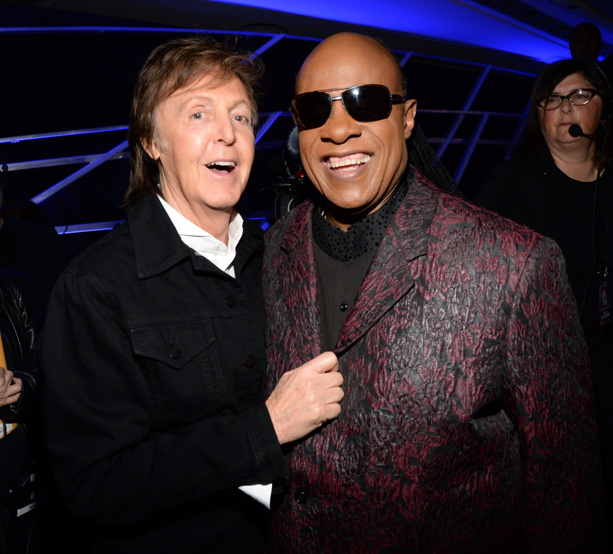 Paul McCartney and Stevie Wonder attend the 30th Annual Rock and Roll Hall of Fame Induction Ceremony in 2015