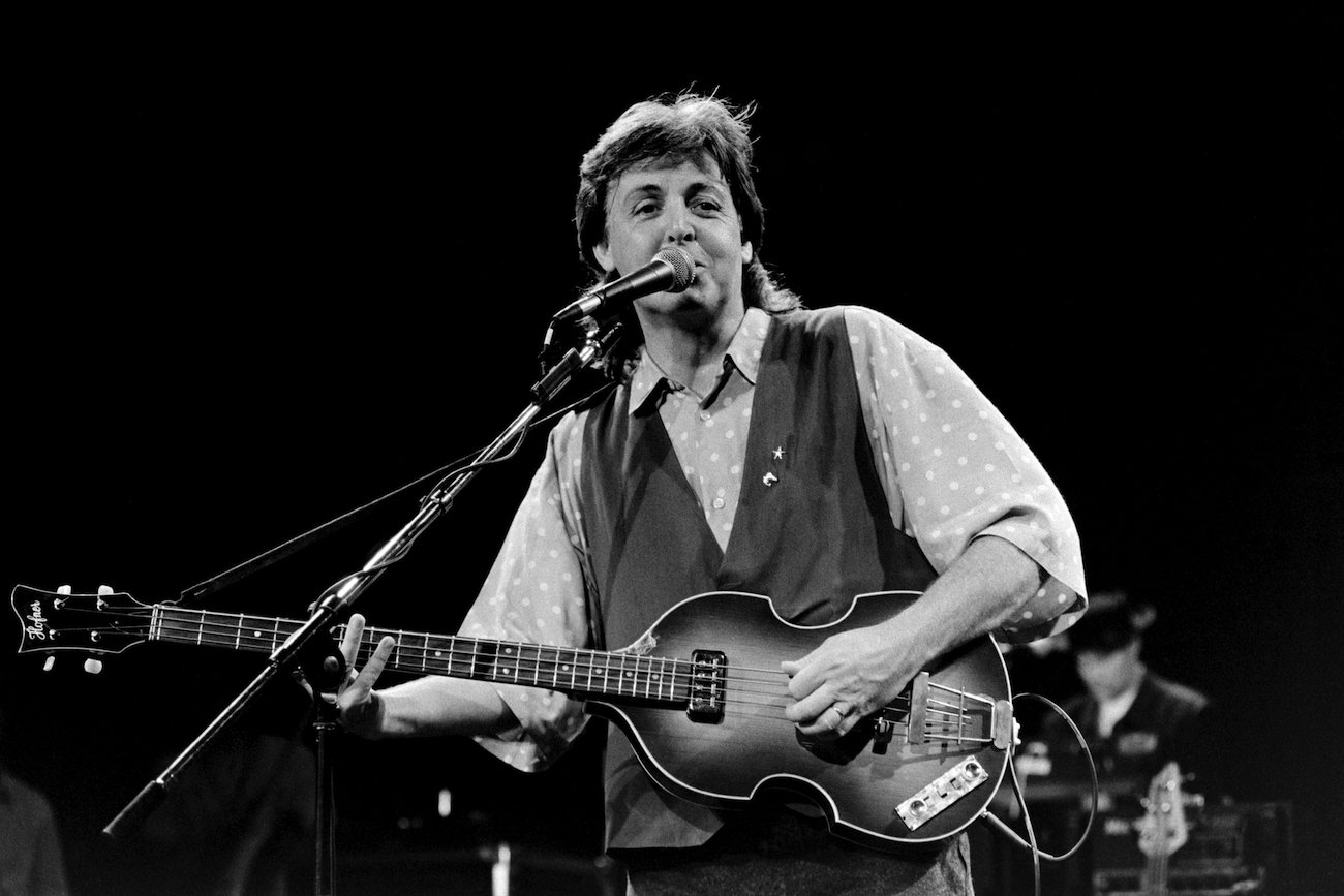 Paul McCartney performing on stage in London in 1989.