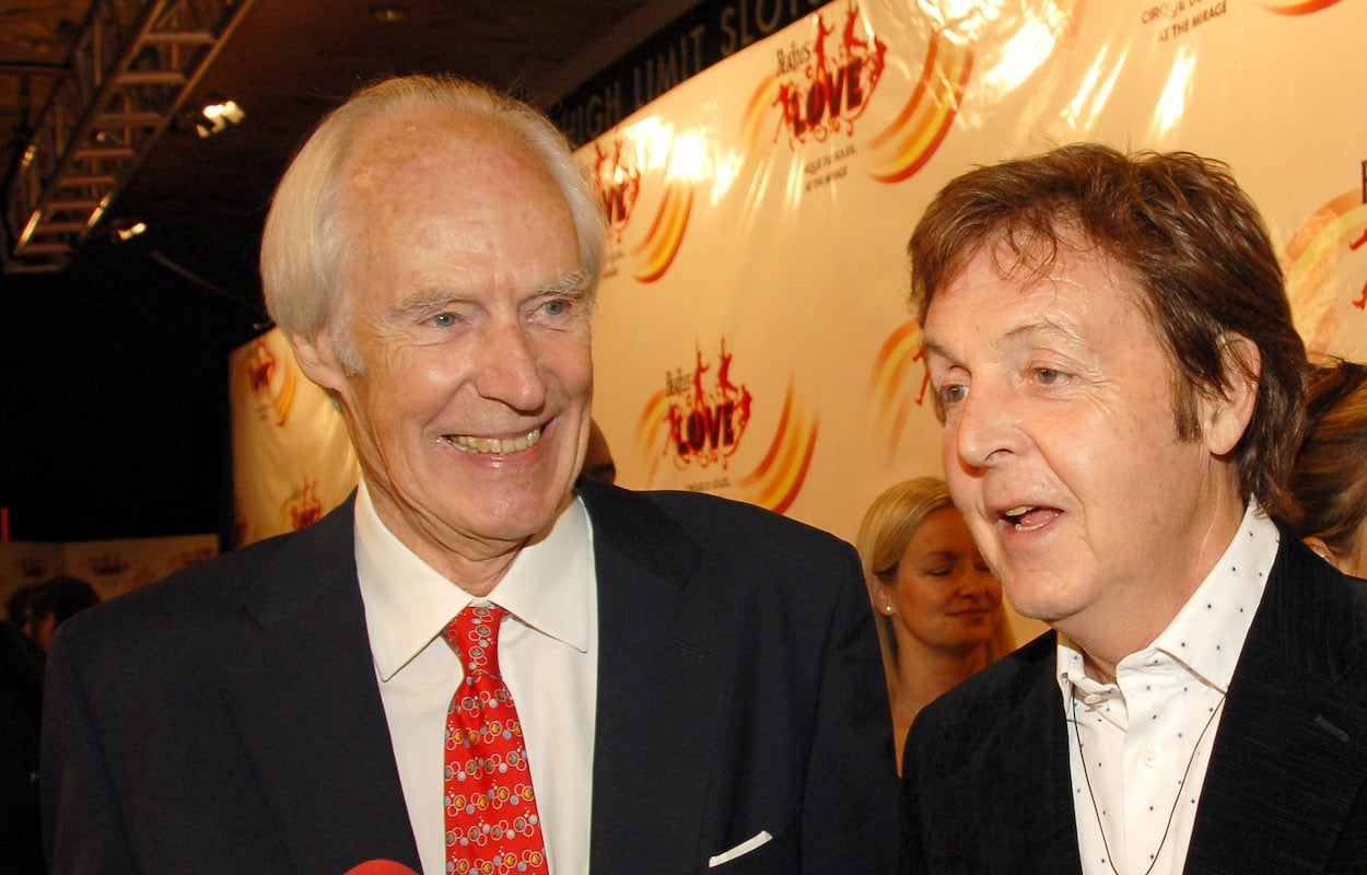 George Martin (left) and Paul McCartney attend a Cirque du Soleil tribute to The Beatles in 2006.