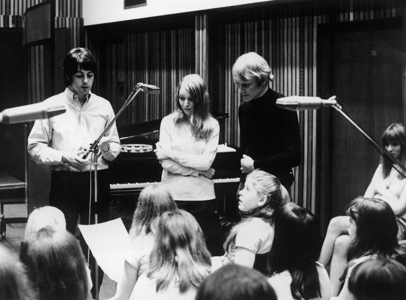 Paul McCartney and Mary Hopkin in the recording studio in 1968.