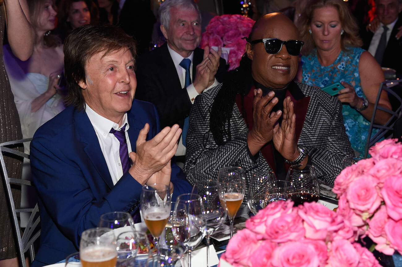 Paul McCartney and Stevie Wonder at Tony Bennett's birthday party in 2016.