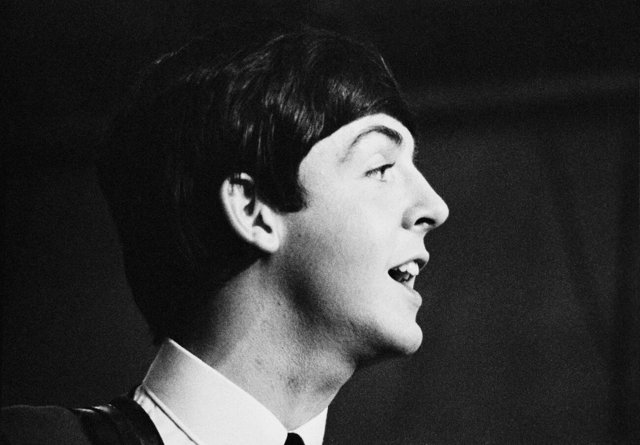 Paul McCartney with The Beatles on 'Ready Steady Go!' in 1963.