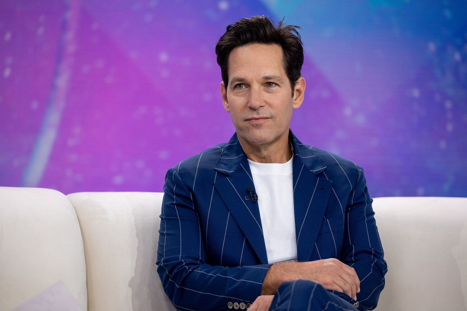 Paul Rudd, dressed in a blue blazer, appears on 'Today' for an interview in February 2023