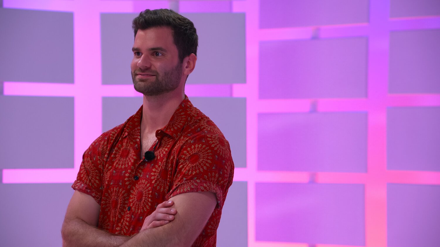 Nick Uhlenhuth wearing a red button down shirt in the boardroom. 'Perfect Match' Star Nick Uhlenhuth Broke Up with Ines Tazi Because of Her Smoking Habit