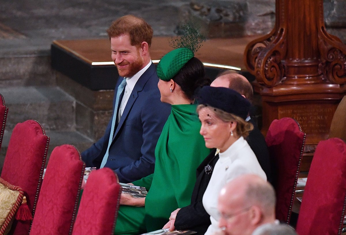 Prince Harry, Meghan Markle, Prince Edward, and Sophie Wessex seated during the Commonwealth Day Service 2020