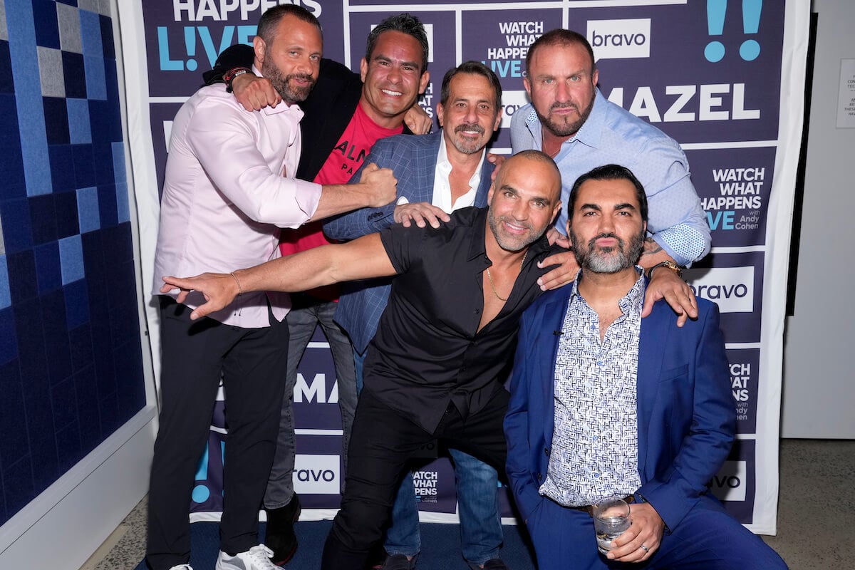 "The Real Housewives of New Jersey" husbands (L-R) Evan Goldschneider, Luis Ruelas, Joe Benigno, Joe Gorga, Frank Catania, and Bill Aydin pose together.