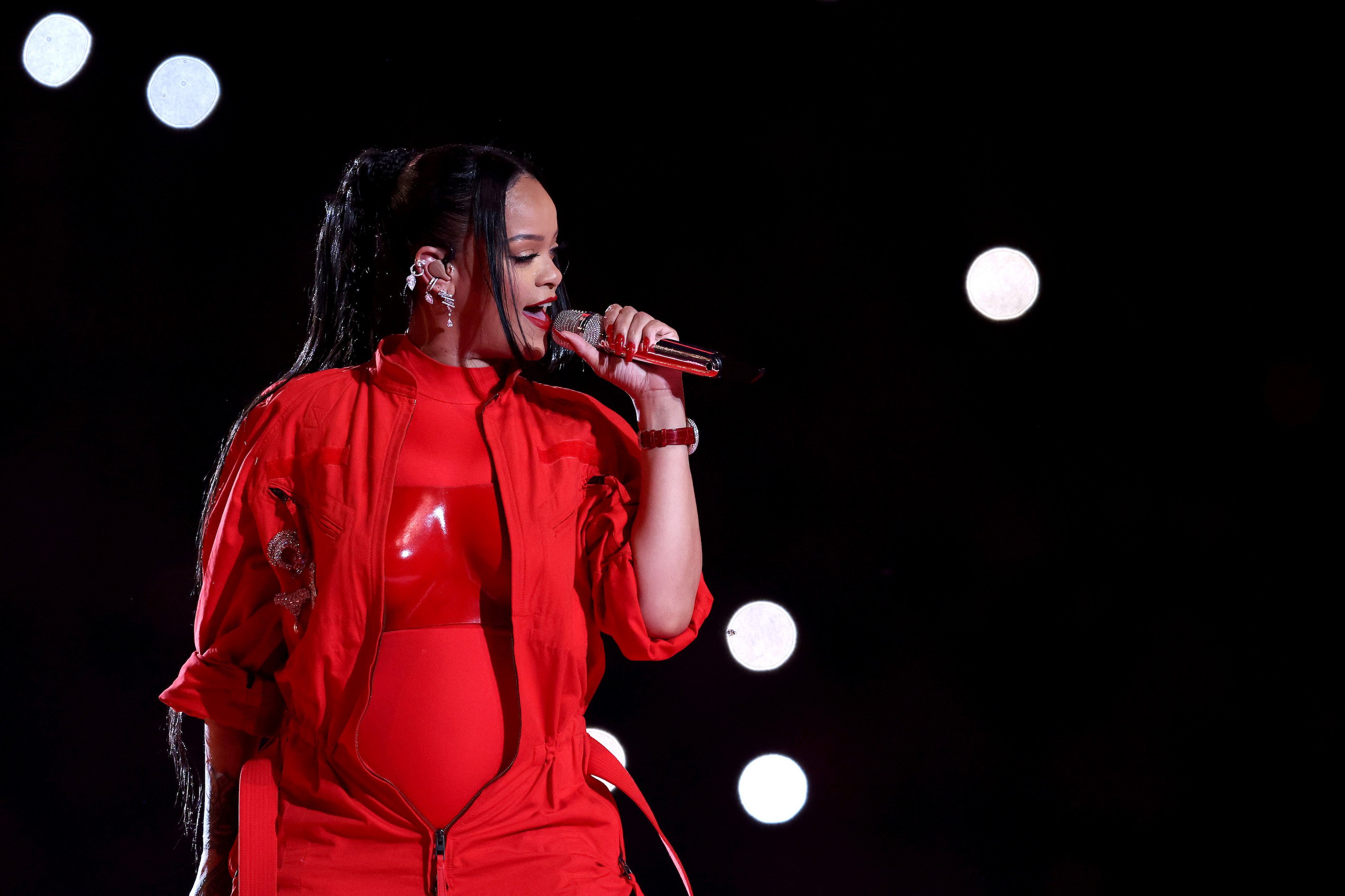 Rihanna performs during the Super Bowl LVII Halftime Show at State Farm Stadium in Glendale, Arizona