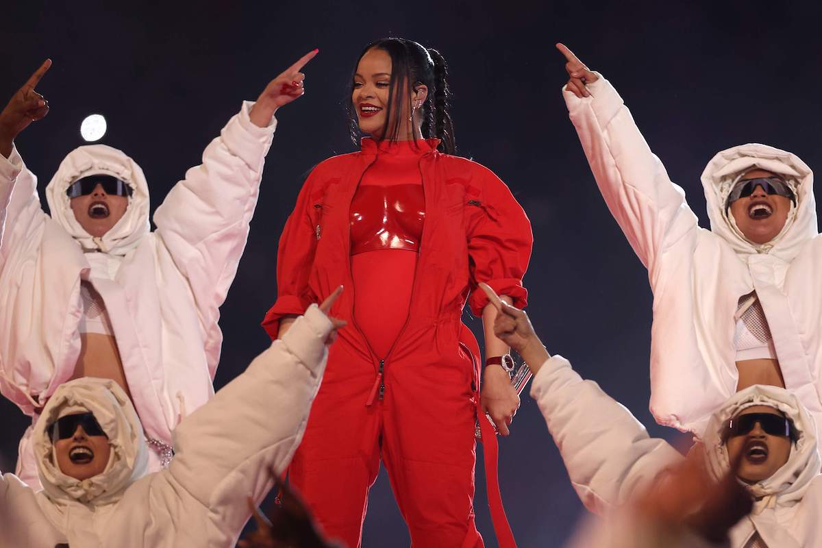 Rihanna performs onstage during the Super Bowl LVII Halftime Show