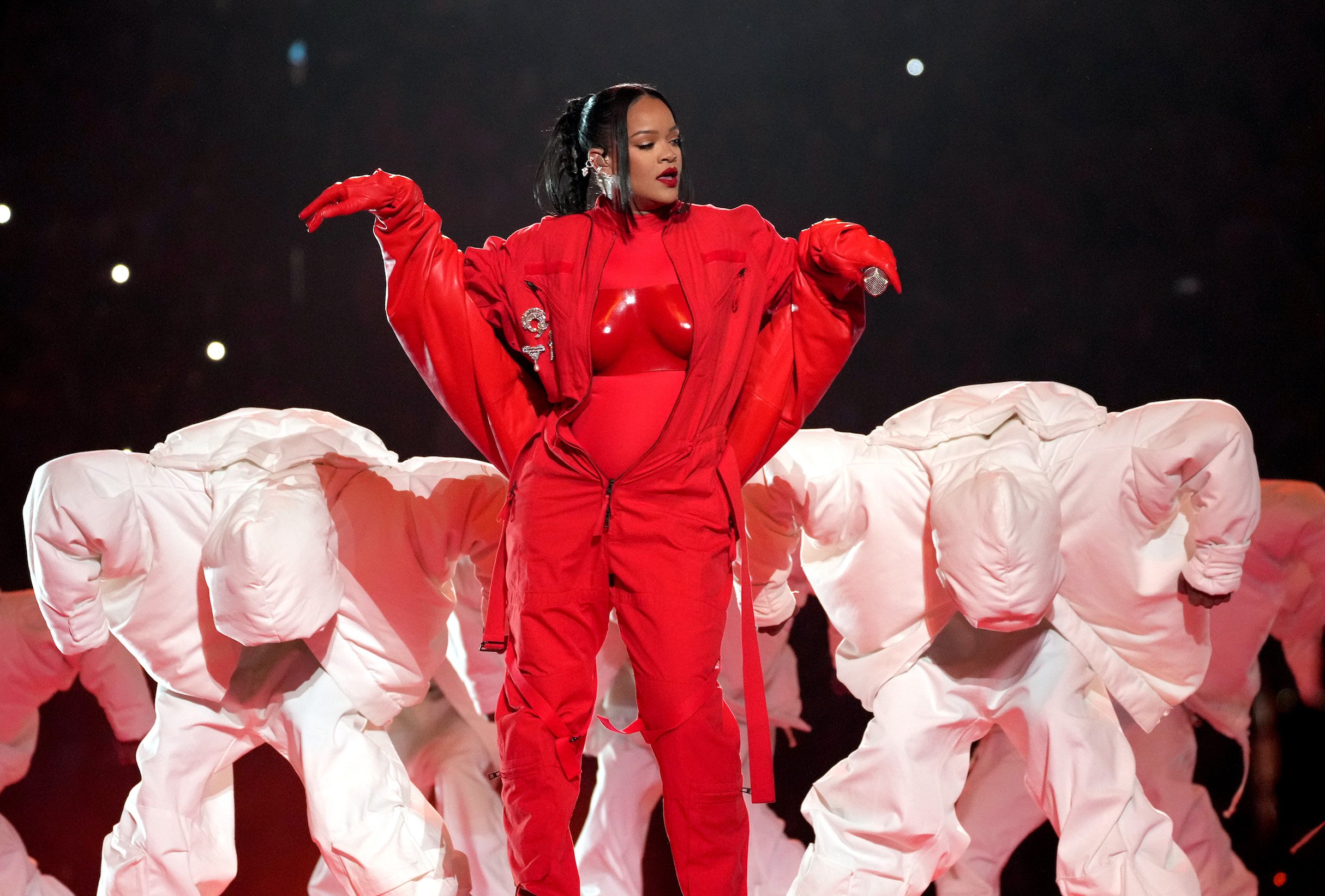 Rihanna performs during the Super Bowl LVII halftime show at State Farm Stadium in Glendale, Arizona