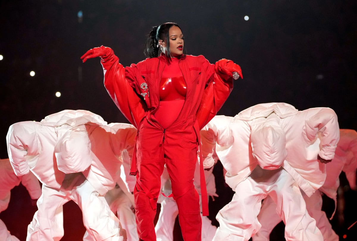 Rihanna performs during Apple Music Super Bowl LVII Halftime Show at State Farm Stadium on February 12, 2023 in Glendale, Arizona