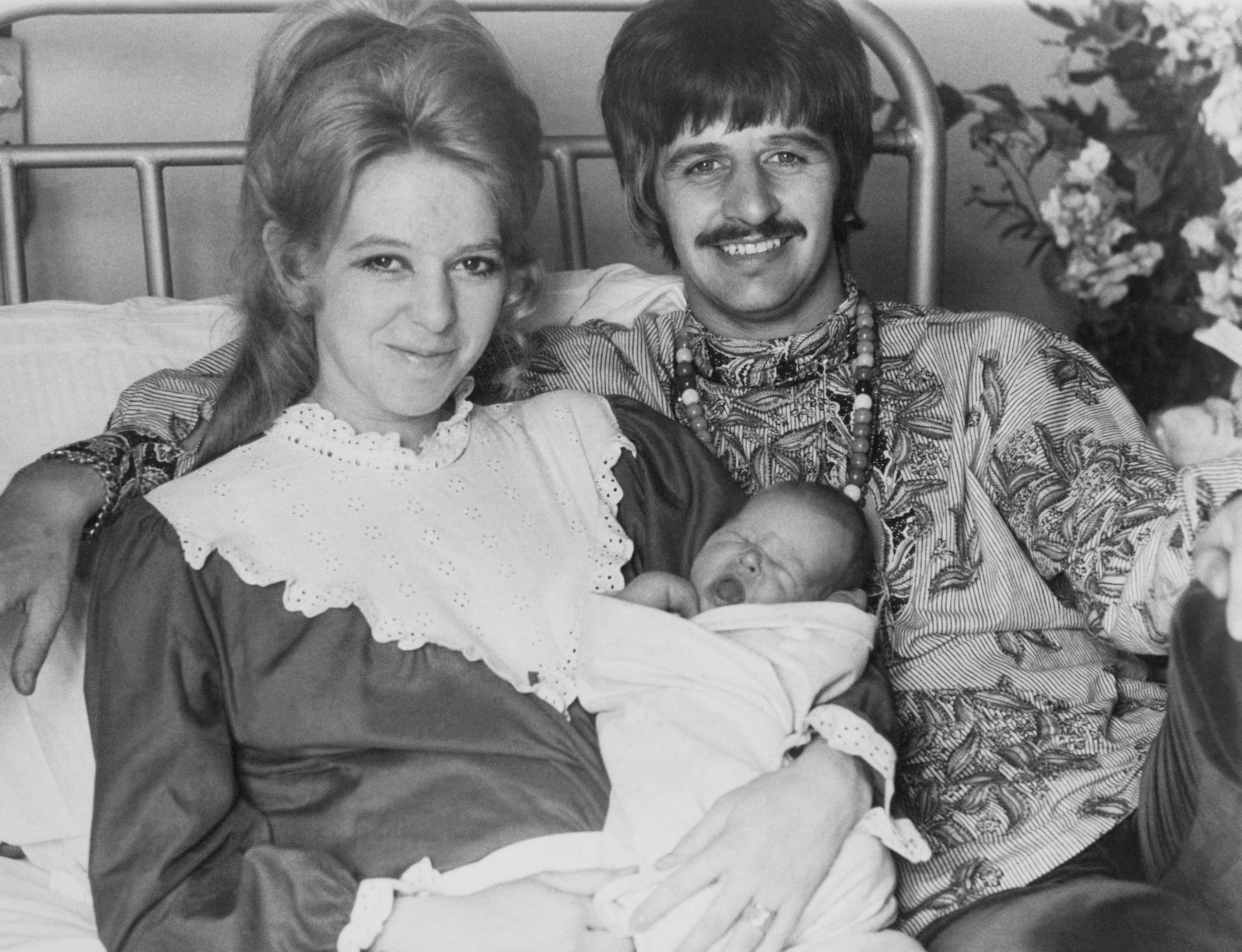 The Beatles' Ringo Starr and his wife Maureen after the birth of their first son, Zak