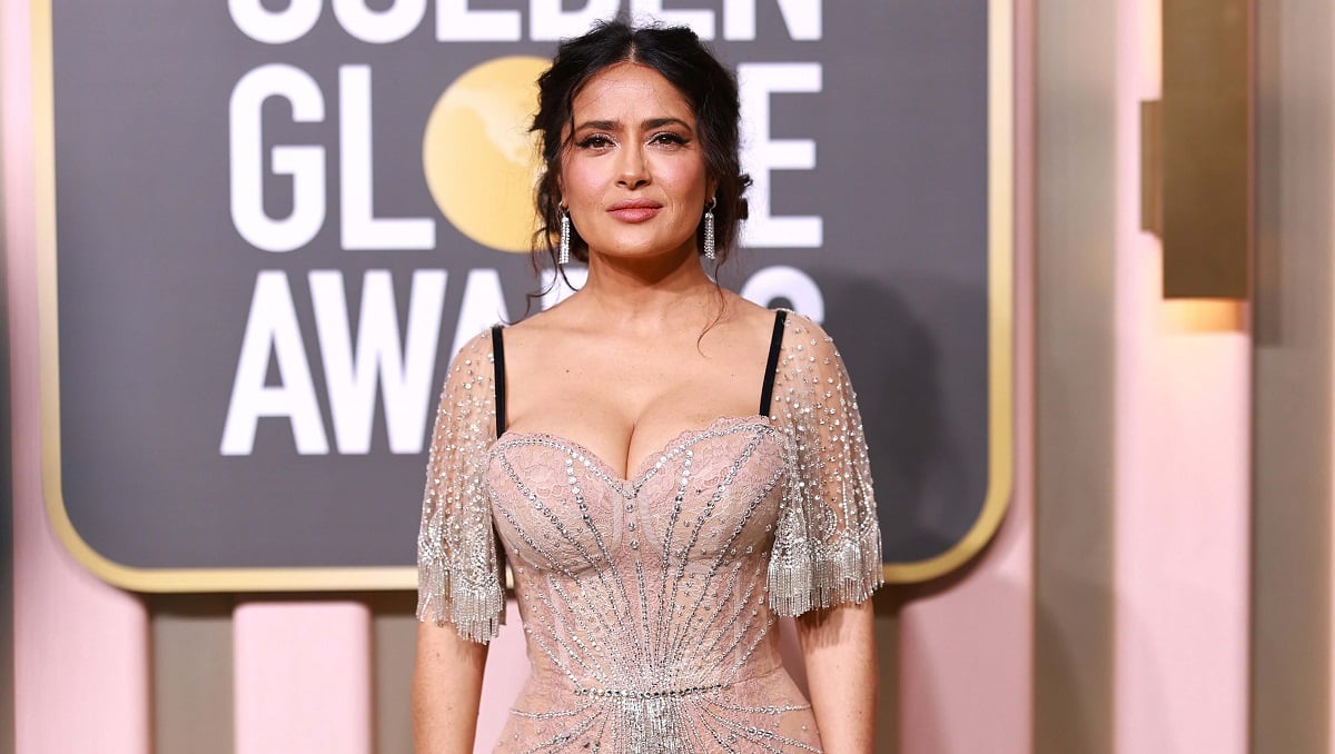 Salma Hayek smiles on the carpet at the 80th Annual Golden Globe Awards