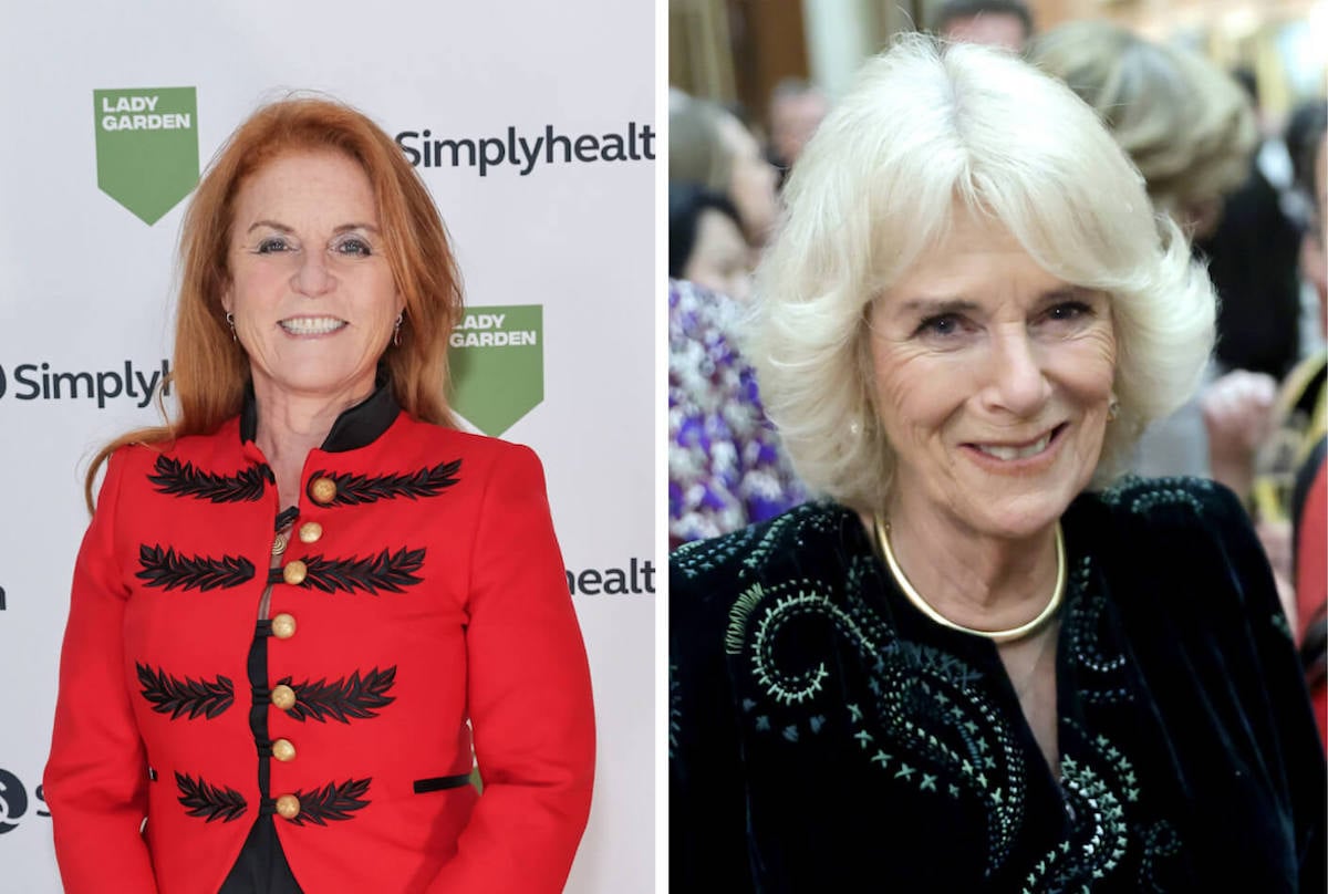 Sarah Ferguson in 2022 and Camilla Parker Bowles in 2023, both of whom exhibit 'underlying wariness and anxiety' at events, according to a body language expert, smile.