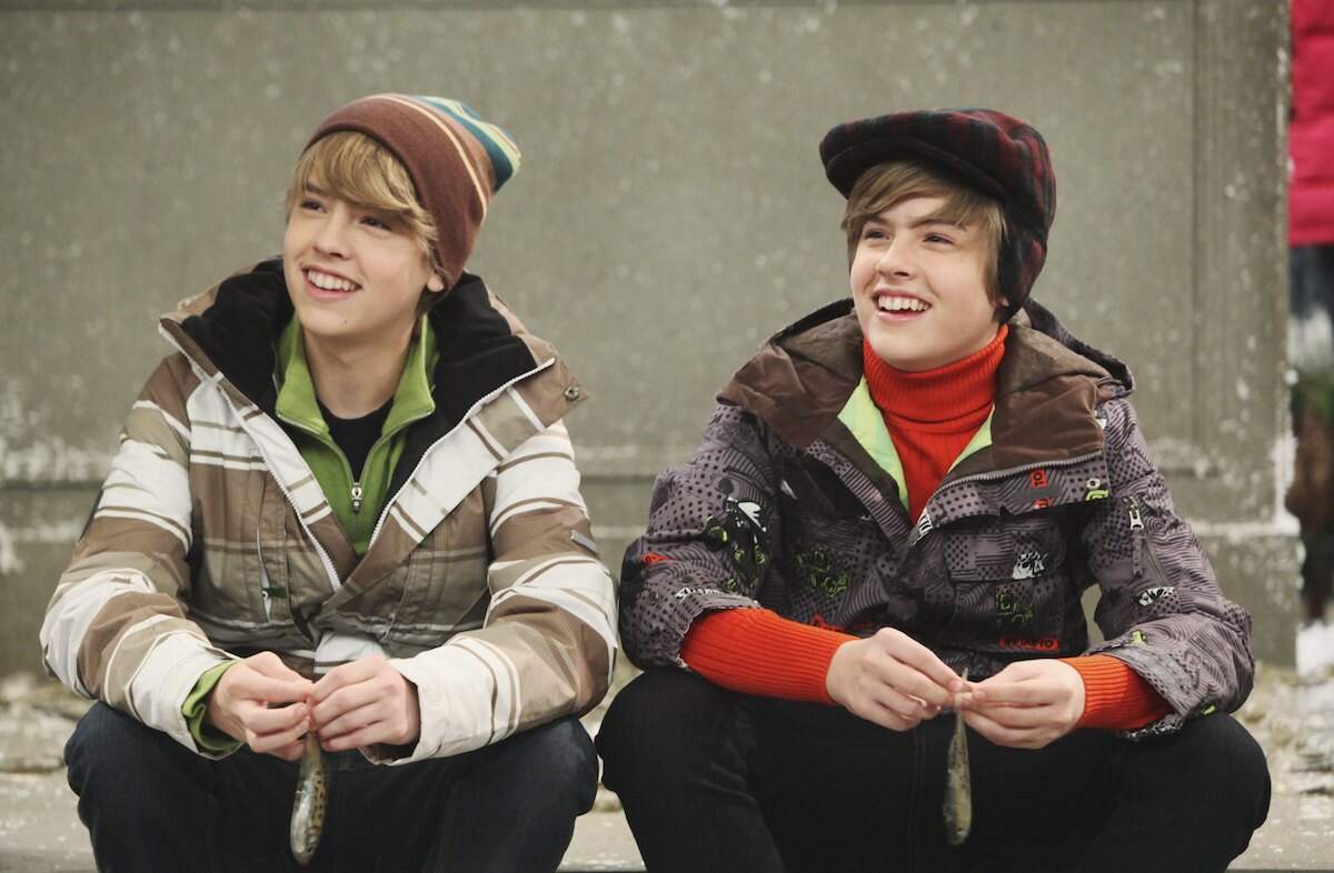 Dylan and Cole Sprouse film a wintery scene for Suite Life of Zack and Cody on Disney