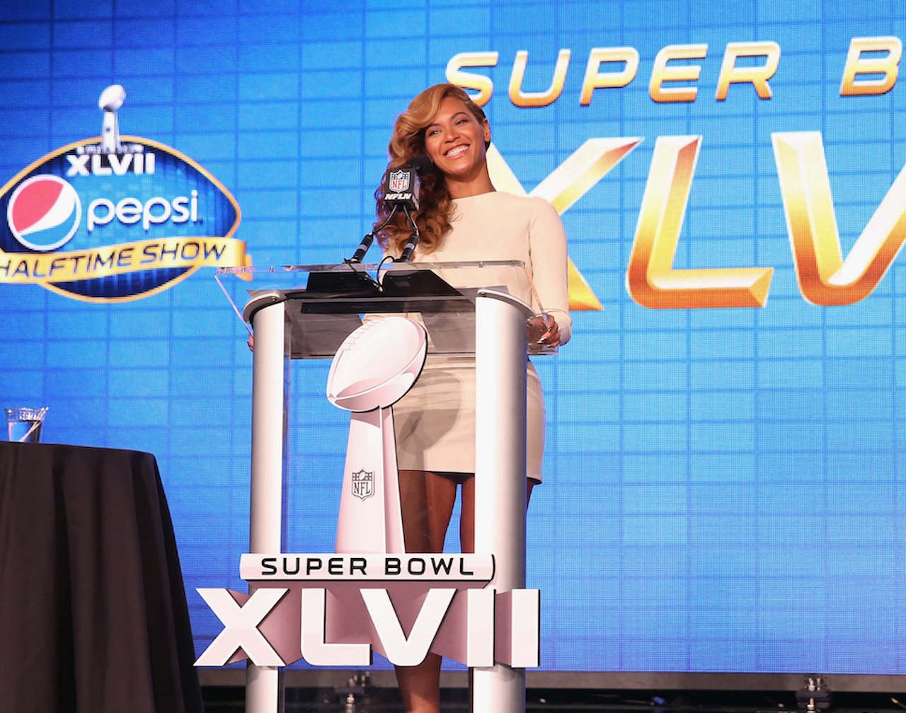 Beyoncé speaks at the Pepsi Super Bowl XLVII Halftime Show Press Conference at the Ernest N. Morial Convention Center on January 31, 2013.