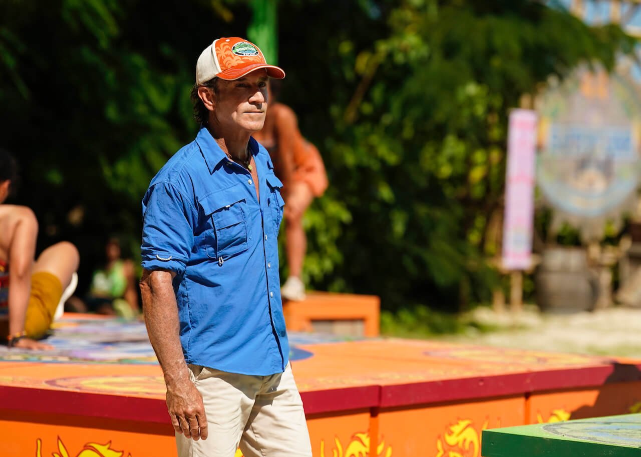 Jeff Probst stands in front of a challenge on 'Survivor 44'.