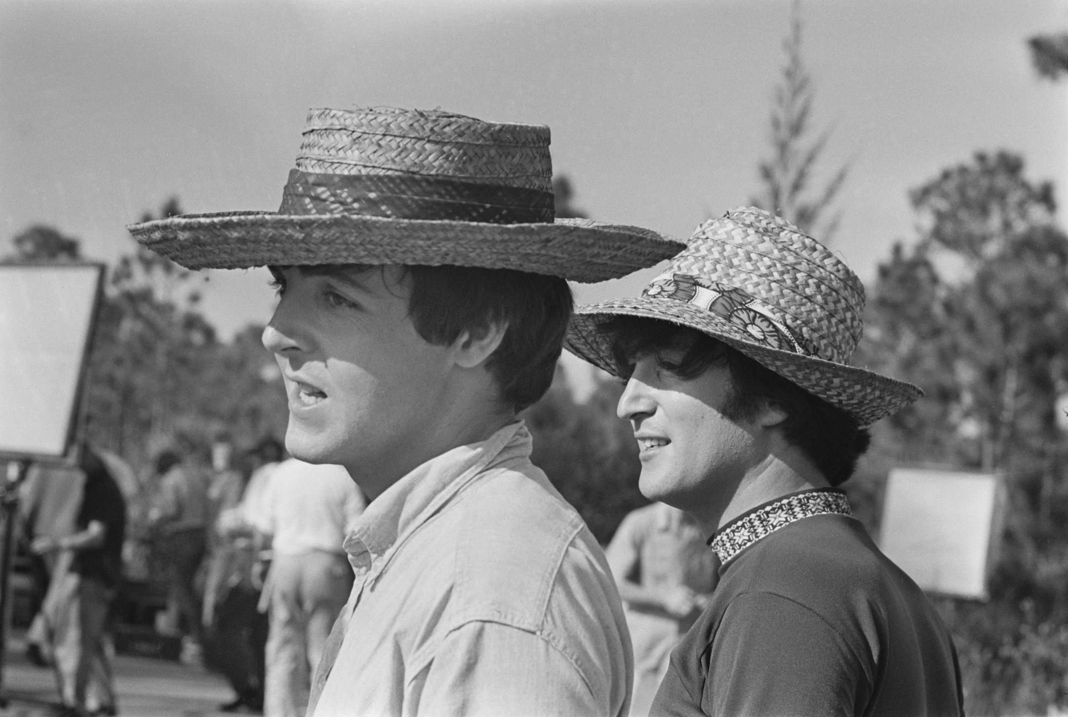 Paul McCartney and John Lennon of The Beatles film Help! in the Bahamas