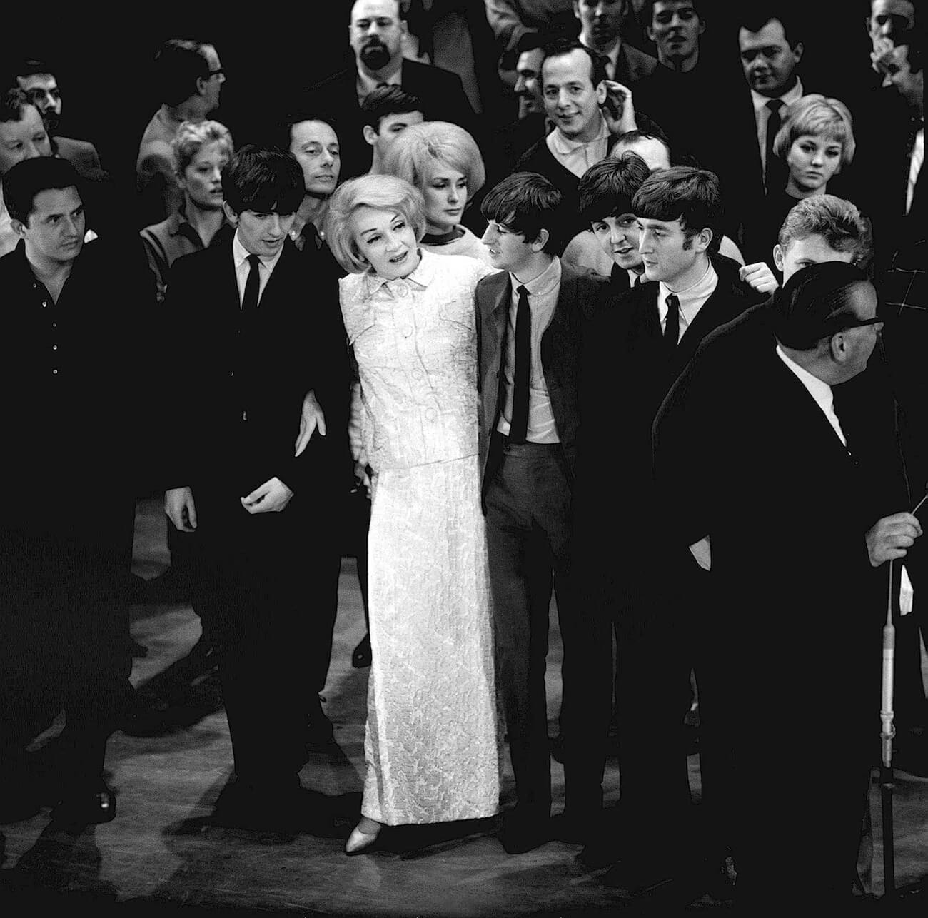 The Beatles with Marlene Dietrich at the Royal Variety Performance in 1963.