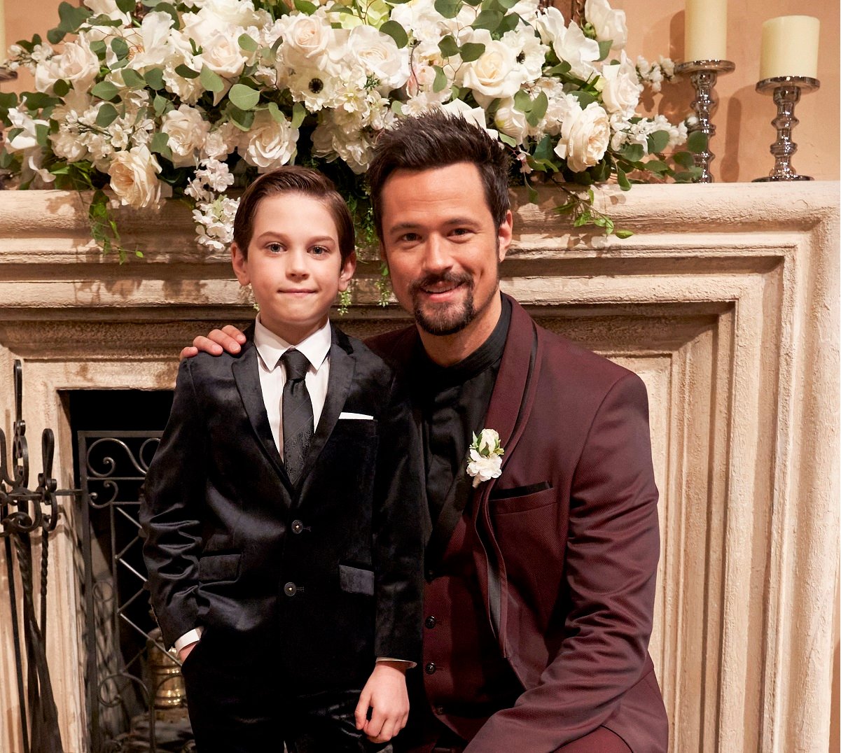 'The Bold and the Beautiful' stars Henry Joseph Samiri and Matthew Atkinson dressed in tuxedos; posing together on set.