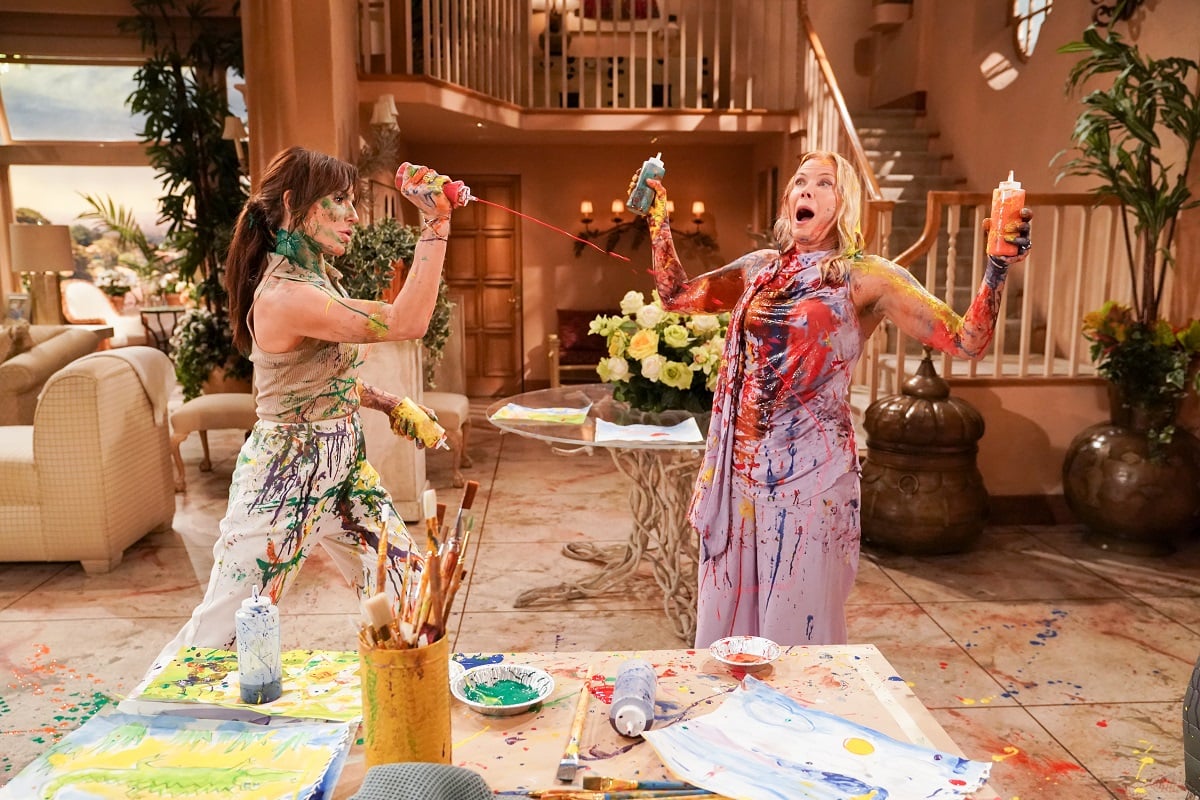 'The Bold and the Beautiful' stars Krista Allen and Katherine Kelly Lang film a paint fight scene.