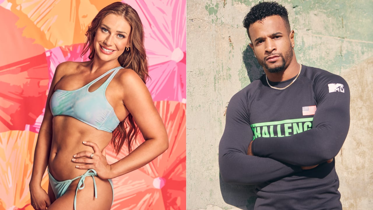 'Love Island' winner Olivia Kaiser posing for season 3 cast photo; Nelson Thomas posing for 'The Challenge: Total Madness' cast photo