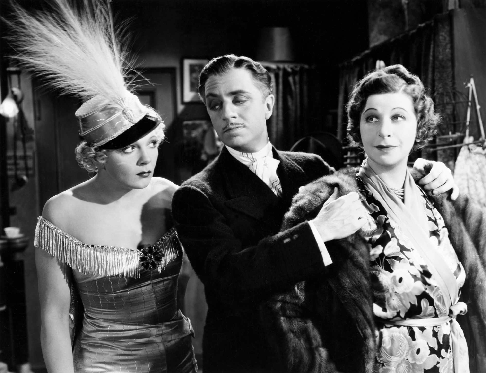 'The Great Ziegfeld' Virginia Bruce as Audrey Dane, William Powell as Florenz Ziegfeld Jr., and Fanny Brice as herself. He has his hands on Brice's shoulders, while Bruce looks at him.