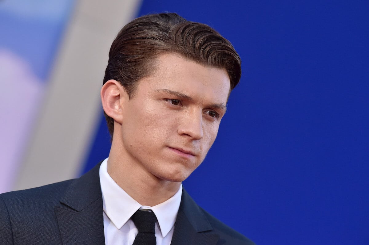 Closeup of Tom Holland wearing a suit