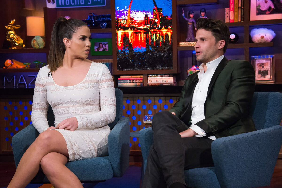 Vanderpump Rules stars Katie Maloney and Tom Schwartz during an appearance on Watch What Happens Live