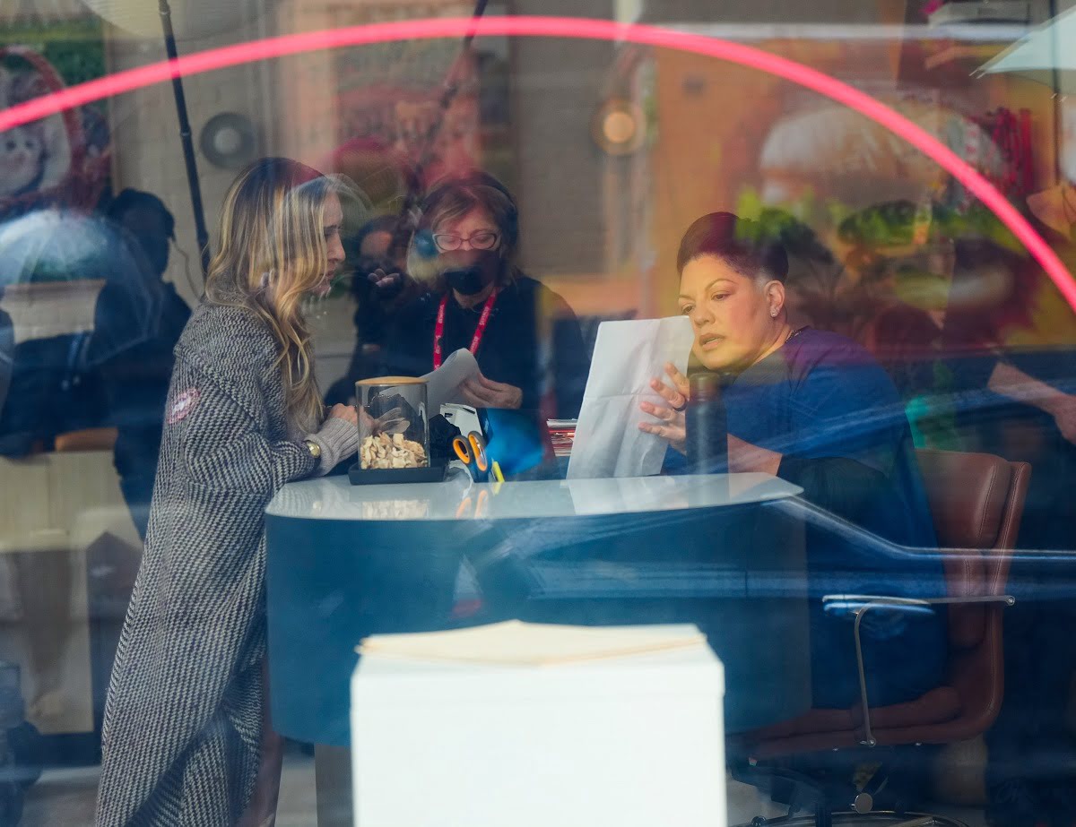 Sarah Jessica Parker and Sara Ramirez on location for 'And Just Like That' on January 31, 2023