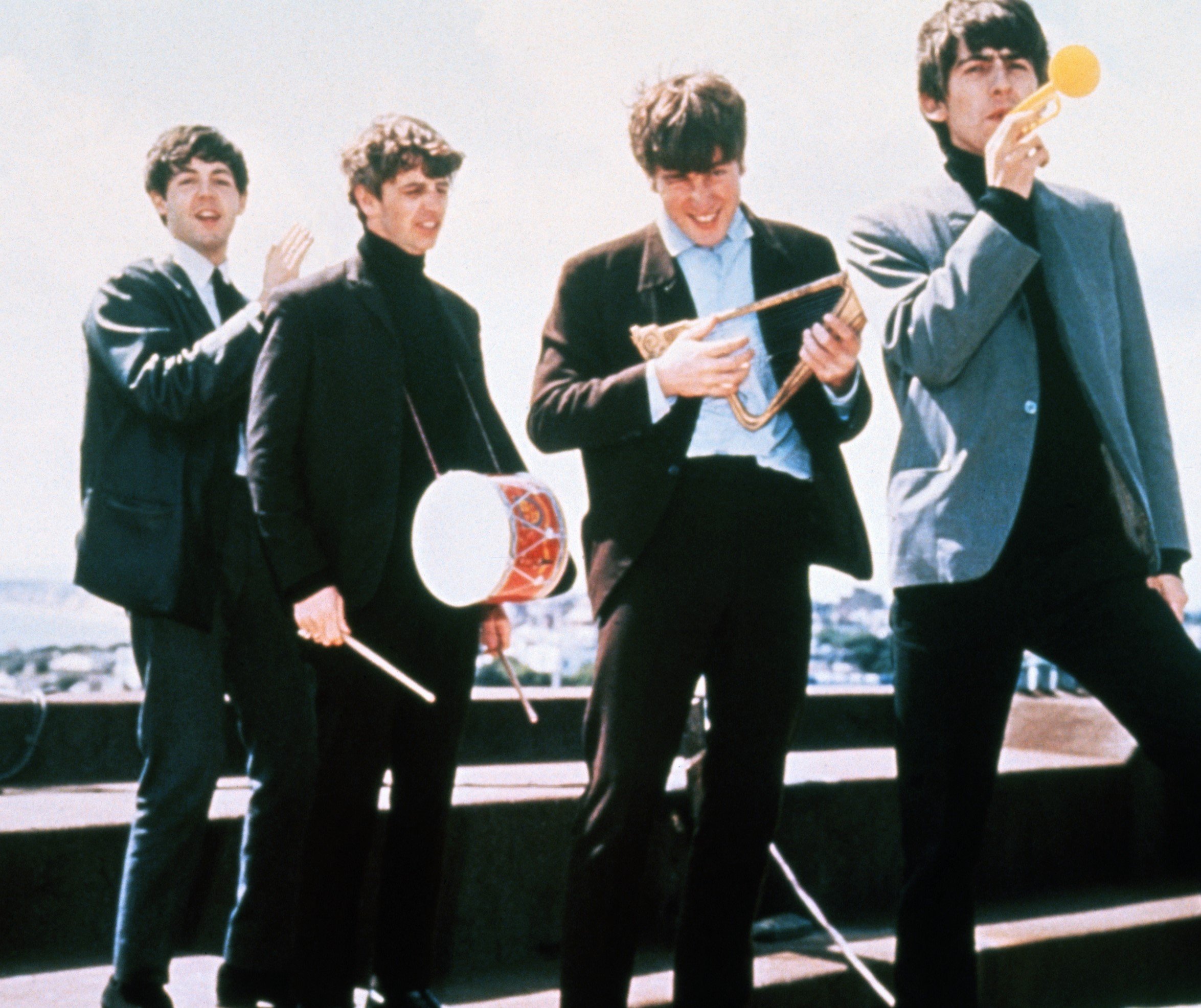 The Beatles on steps