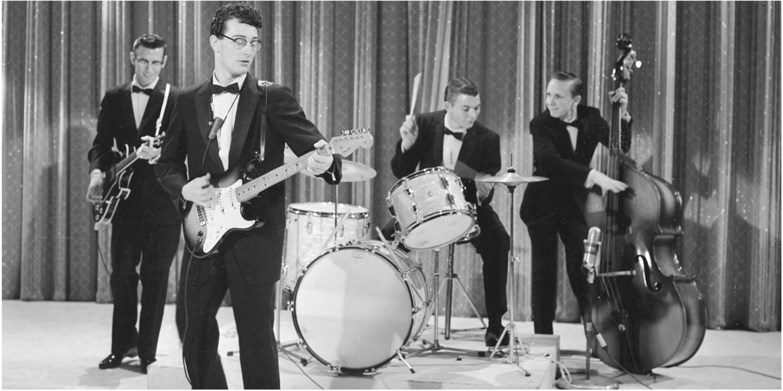 Buddy Holly and The Crickets perform on Ed Sullivan's CBS variety show 'Toast of the Town,' New York, December 1, 1957.