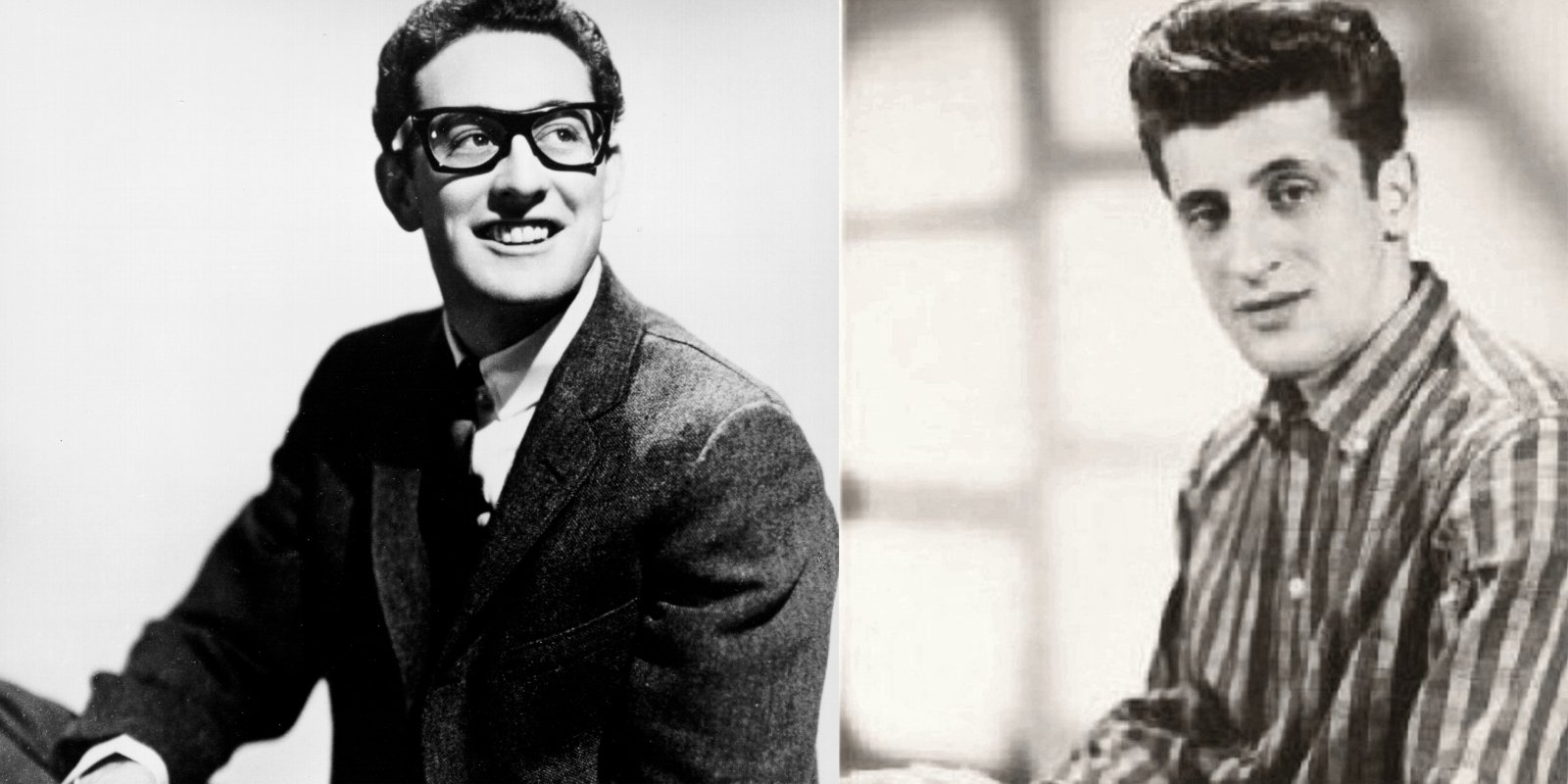Buddy Holly and Lou Giordano in side by side photographs.