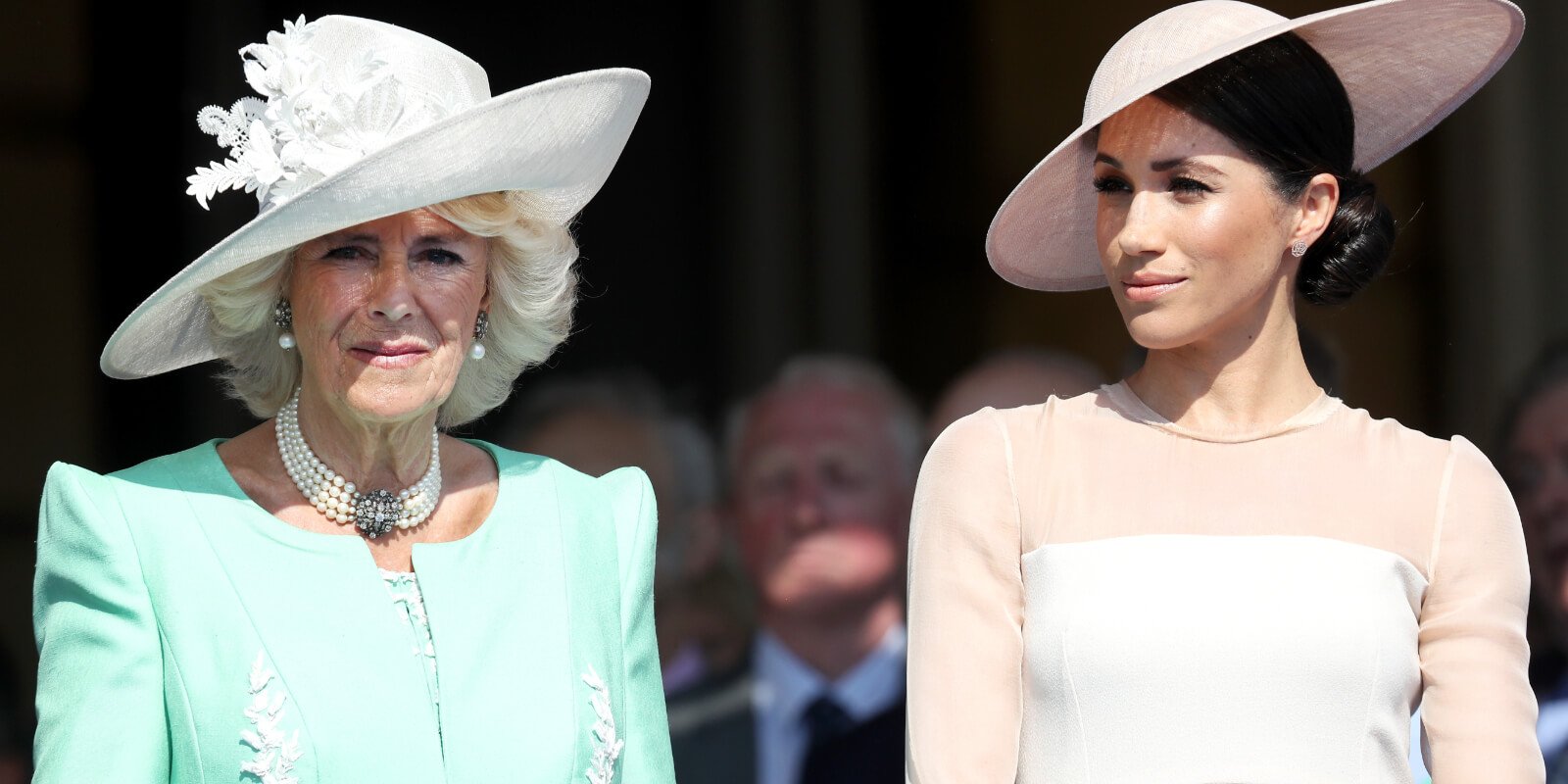 Camilla Parker Bowles and Meghan Markle photographed at Buckingham Palace in 2018.