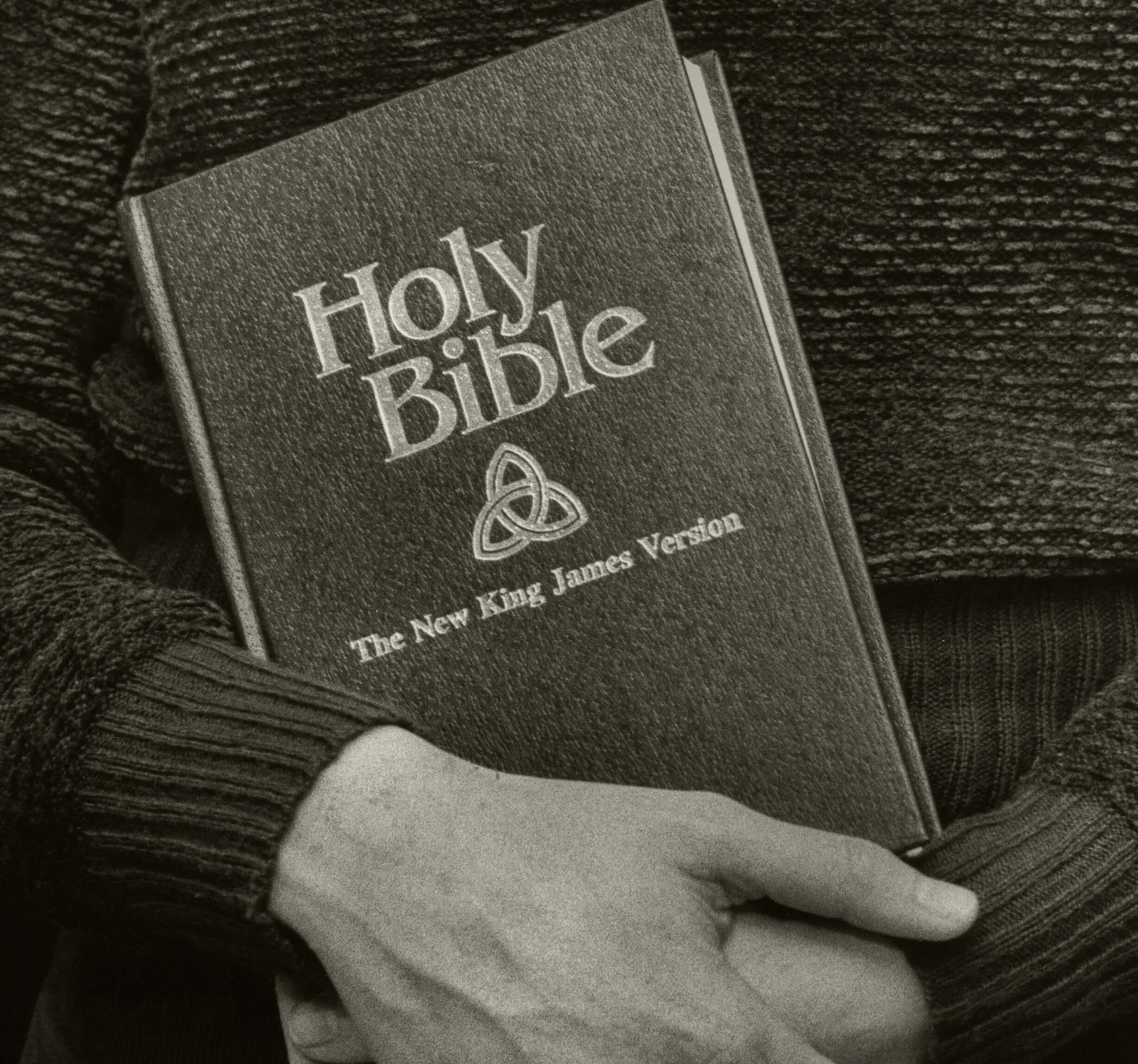 The copy of the Bible in black-and-white
