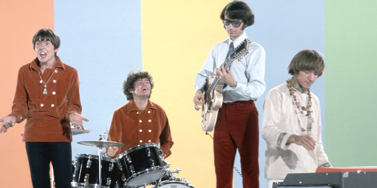 Davy Jones, Micky Dolenz, Mike Nesmith, and Peter Tork of the television series 'The Monkees.'