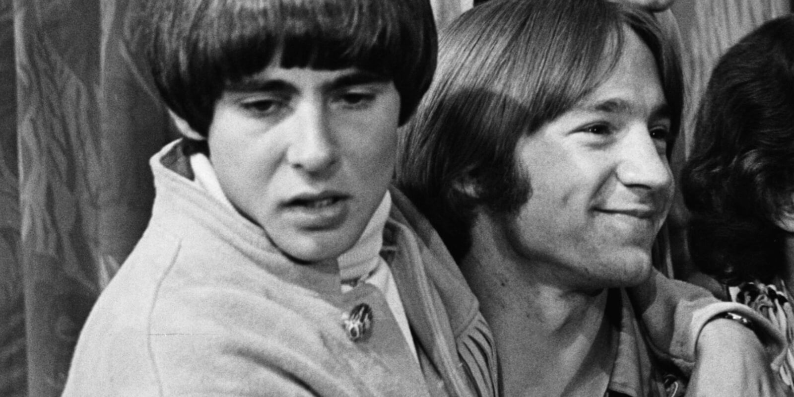 Davy Jones and Peter Tork at a press conference at The Royal Garden Hotel, London, 29th June 1967.